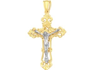 14k Two Tone Gold Cross Pendant