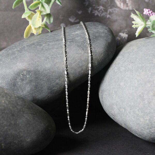 14k White Gold Diamond-Cut Alternating Bead Chain (1.10 mm) - Image 4