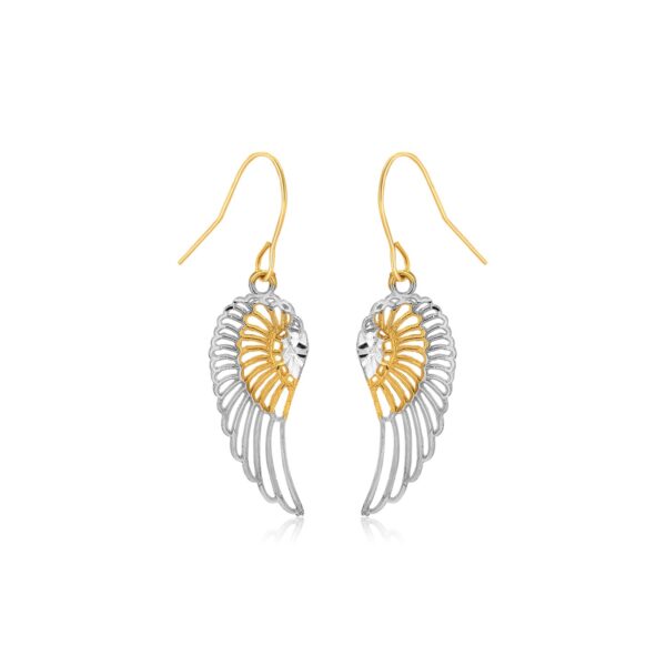 Two-Tone Wing Drop Earrings in 10K Gold