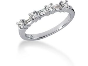 14k White Gold Seven Diamond Wedding Ring Band with Round and Baguette Diamonds