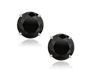 14k White Gold 8.0mm Round Black CZ Stud Earrings