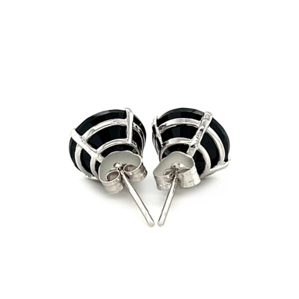 14k White Gold 8.0mm Round Black CZ Stud Earrings - Image 3