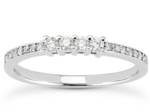 14k White Gold Wedding Band with Pave Set Diamonds and Prong Set Diamonds