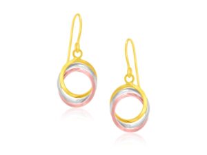 14k Tri-Color Gold Open Entwined Ring Earrings