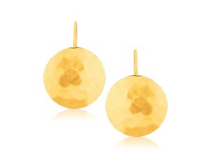 14k Yellow Gold Hammered Texture Disc Drop Earrings Medium