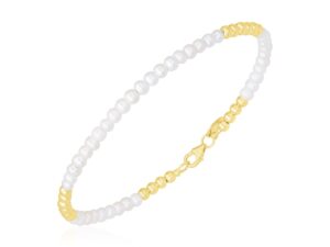 14k Yellow Gold High Polish Freshwater Pearl Pallina Bead Bracelet (2.00 mm)