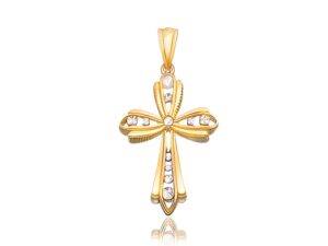 14k Two-Tone Gold Fancy Cross Pendant with Diamond Cuts