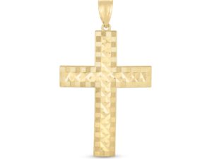14k Yellow Gold High Polish Diamond Cut Cross Pendant
