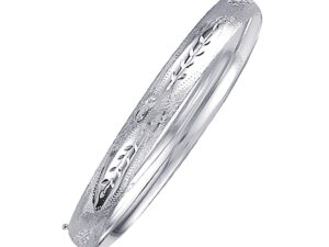 Classic Floral Carved Bangle in 14k White Gold (6.00 mm)