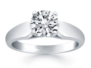 14k White Gold Tapered Cathedral Solitaire Engagement Ring