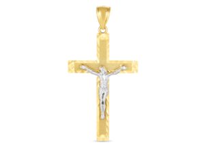 14k Two Tone Gold High Polish Diamond Cut Cross Pendant