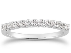 14k White Gold Fancy U Setting Shared Prong Diamond Wedding Ring Band