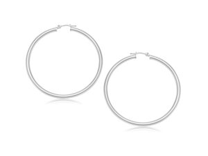 14k White Gold Polished Hoop Earrings (3x25mm)