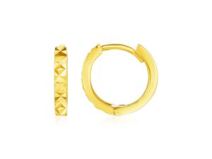 14k Yellow Gold Petite Round Hoop Earrings with Geometric Texture