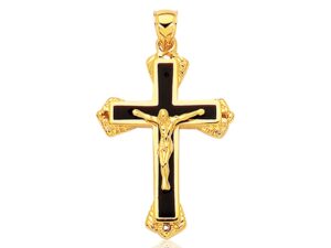 14k Yellow Gold Black Onyx Cross Pendant