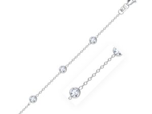 14k White Gold Anklet with Round White Cubic Zirconia