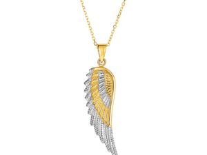14k Two-Tone Yellow and White Gold Angel Wing Pendant
