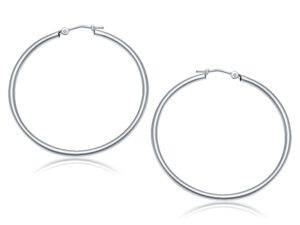 14k White Gold Polished Hoop Earrings (2x40mm)