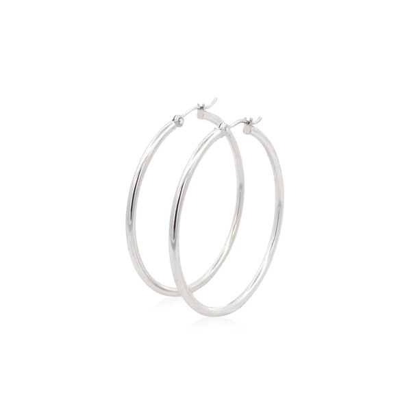 14k White Gold Polished Hoop Earrings (2x40mm) - Image 2