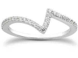 14k White Gold Fancy Zig Zag Pave Diamond Wedding Ring Band