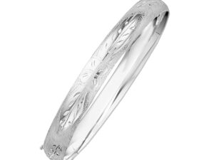 Classic Floral Carved Bangle in 14k White Gold (8.00 mm)
