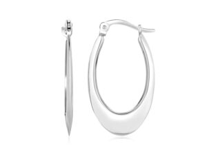 14k White Gold Polished Graduated Oval Hoop Earrings