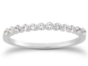 14k White Gold Floating Diamond Single Shared Prong Wedding Ring Band