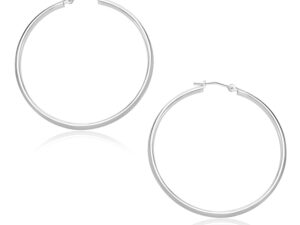 14k White Gold Polished Hoop Earrings (1.5x30mm)