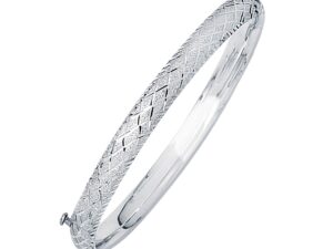 14k White Gold Weave Diamond Cut Dome Children's Bangle