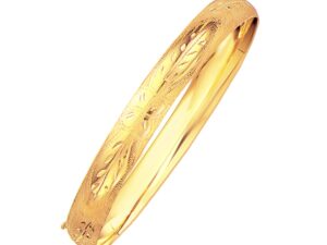 Classic Floral Carved Bangle in 14k Yellow Gold (8.00 mm)