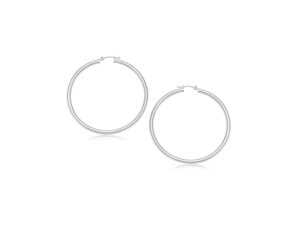 14k White Gold Polished Hoop Earrings (3x15mm)