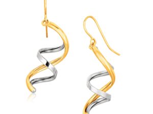 14k Two Tone Gold Double Helix Polished Dangling Earrings