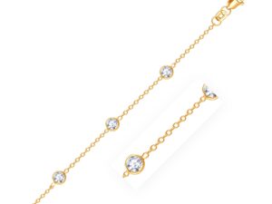 14k Yellow Gold Anklet with Round White Cubic Zirconia