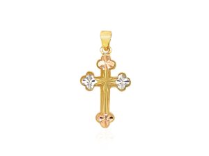 14k Tri Color Gold Cross Pendant