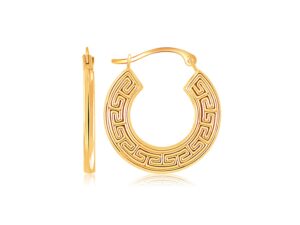 14k Yellow Gold Greek Key Small Hoop Earrings