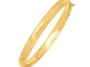 14k Yellow Gold Dome Motif Childrens Bangle with Diamond Cuts (5.50 mm)