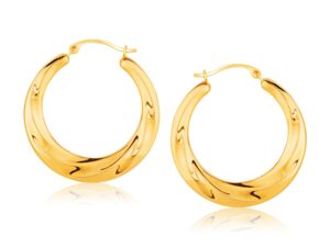 14k Yellow Gold Graduated Textured Hoop Earrings