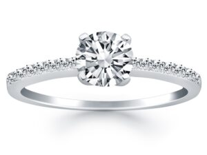 14k White Gold Engagement Ring with Pave Diamond Band