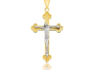 14k Two-Tone Gold Small Budded Style Cross with Figure Pendant