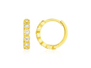 14k Yellow Gold Petite Hoop Earrings with Round Cubic Zirconias