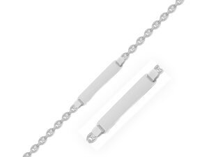14k White Gold Figaro Chain Fancy Childrens ID Bracelet (3.30 mm)