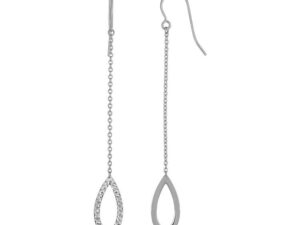 Textured Pear Shaped Long Drop Earrings in 14k White Gold