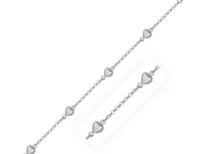 14k White Gold Rolo Chain Bracelet with Puffed Heart Stations (3.30 mm)