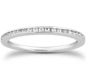 14k White Gold Slim Profile Diamond Channel Set Wedding Ring Band