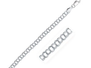 14k White Gold Solid Double Link Charm Bracelet (5.00 mm)