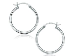 14k White Gold Polished Hoop Earrings (2x25mm)