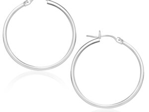 14k White Gold Polished Hoop Earrings (1.5x25mm)