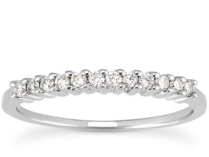 14k White Gold Raised Shared Prong Diamond Wedding Ring Band