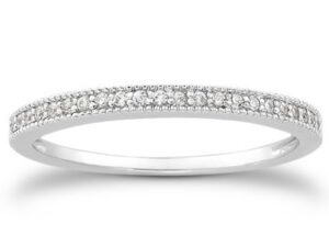 14k White Gold Diamond Micro Pave Diamond Milgrain Wedding Ring Band