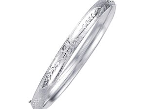 Classic Floral Carved Bangle in 14k White Gold (5.00 mm)